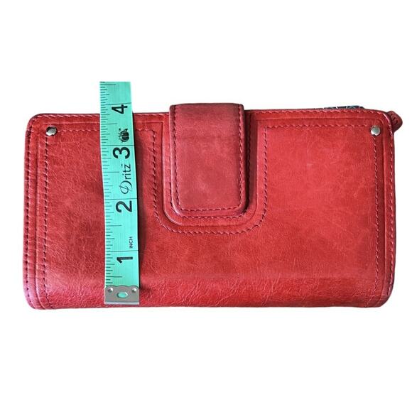 Fossil Wallet Red Leather Checkbook Snap Closure Zip Coin ID Bi-fold - Picture 10 of 12